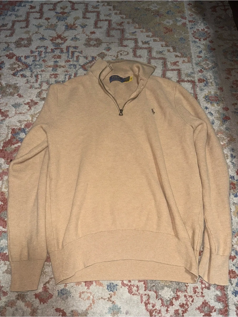 Polo Ralph Lauren Tan Camel Heather Quarter Zip Sweater M